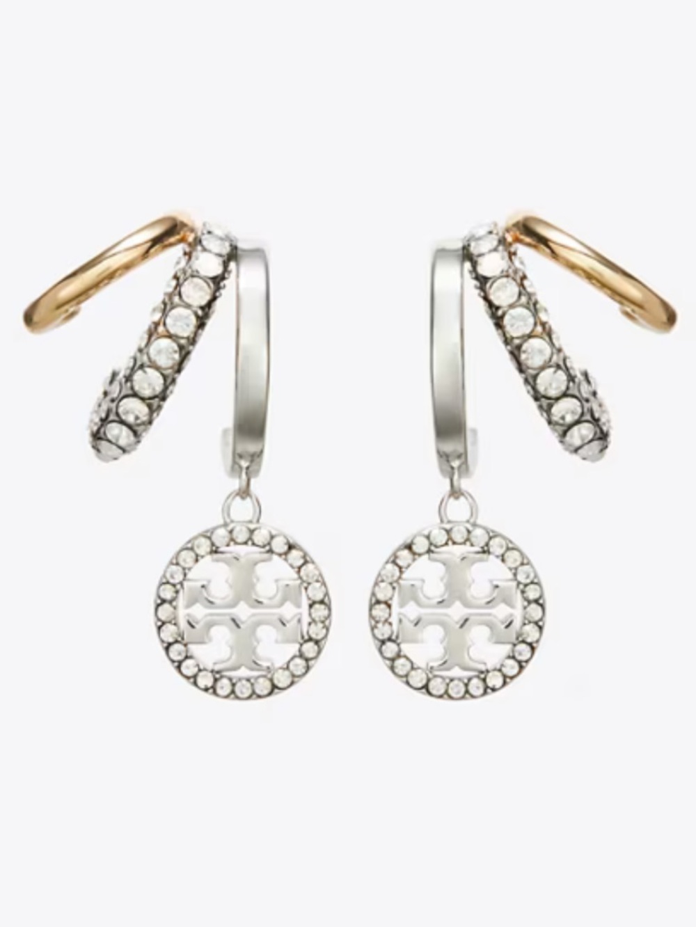 TORY BURCH ICON PAVÉ TRIPLE HOOP EARRINGS - Picture 2 of 9
